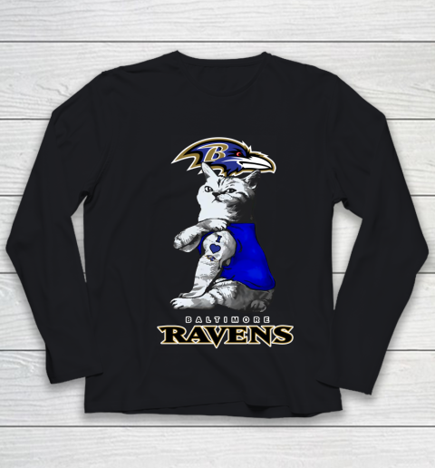 NFL Football My Cat Loves Baltimore Ravens Youth Long Sleeve