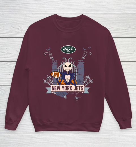 NFL New York Jets Football Jack Skellington Halloween Youth Sweatshirt 4