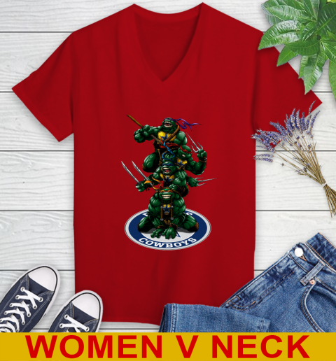 NFL Football Dallas Cowboys Teenage Mutant Ninja Turtles Shirt Women's V-Neck T-Shirt 12