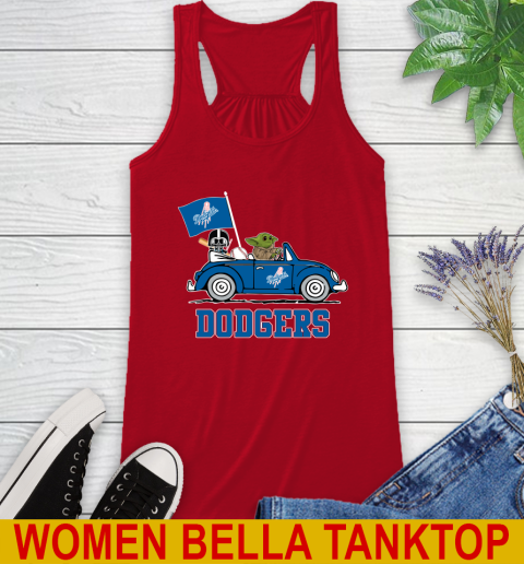 MLB Baseball Los Angeles Dodgers Darth Vader Baby Yoda Driving Star Wars Shirt Racerback Tank 6