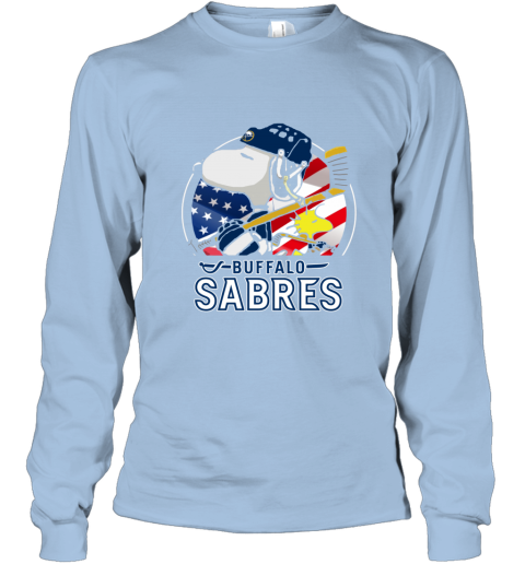 lq1o buffalo sabres ice hockey snoopy and woodstock nhl long sleeve tee 14 front light blue