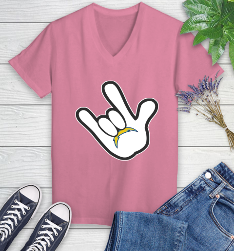 San Diego Chargers NFL Football Mickey Rock Hand Disney Women's V-Neck T-Shirt 13