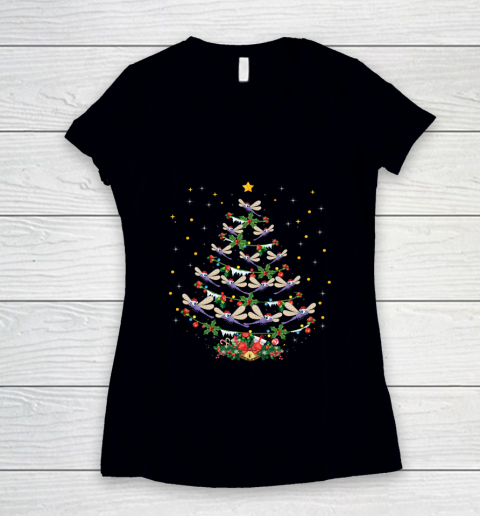 Dragonfly Christmas Tree Santa Dragonfly Bird Xmas Gift Women's V-Neck T-Shirt