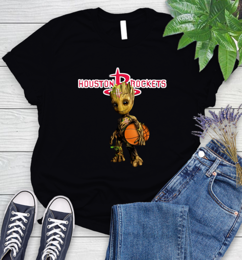 Houston Rockets NBA Basketball Groot Marvel Guardians Of The Galaxy Women's T-Shirt 2
