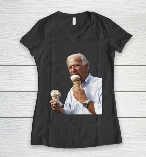 Joe Biden Eating Ice Cream Women's V-Neck T-Shirt 6