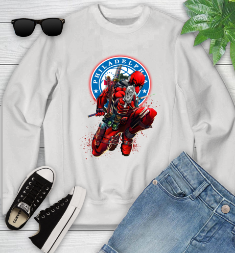 NBA Deadpool Marvel Comics Sports Basketball Philadelphia 76ers Youth Sweatshirt
