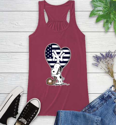 New York Yankees MLB Baseball The Peanuts Movie Adorable Snoopy Racerback Tank - Image 9