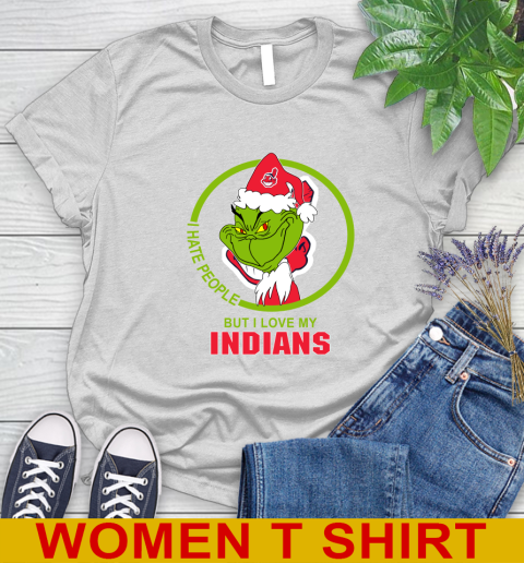 Cleveland Indians MLB Christmas Grinch I Hate People But I Love My Favorite Baseball Team Women's T-Shirt