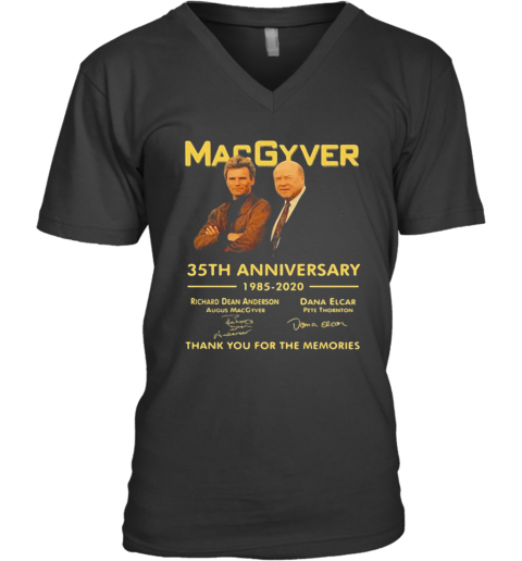 Macgyver 35Th Anniversary 1985 2020 Thank You For The Memories Signatures V-Neck T-Shirt