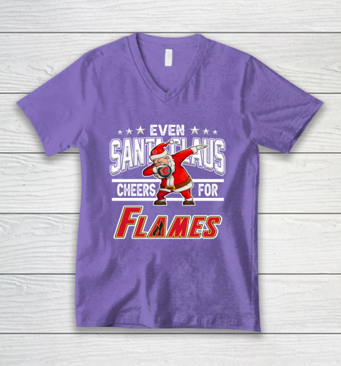 Calgary Flames Even Santa Claus Cheers For Christmas NHL V-Neck T-Shirt 8