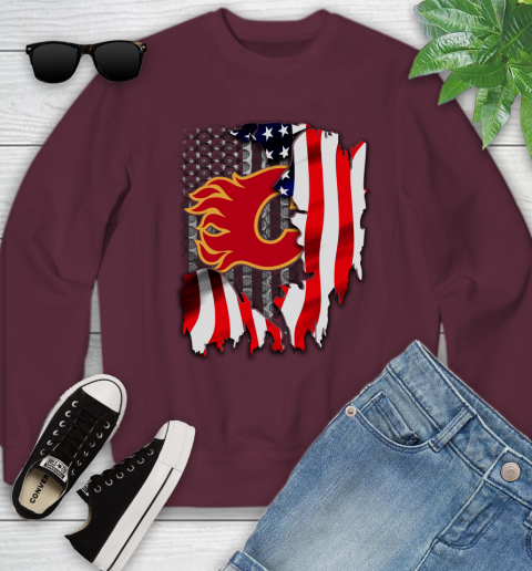 Calgary Flames NHL Hockey American Flag Youth Sweatshirt 4