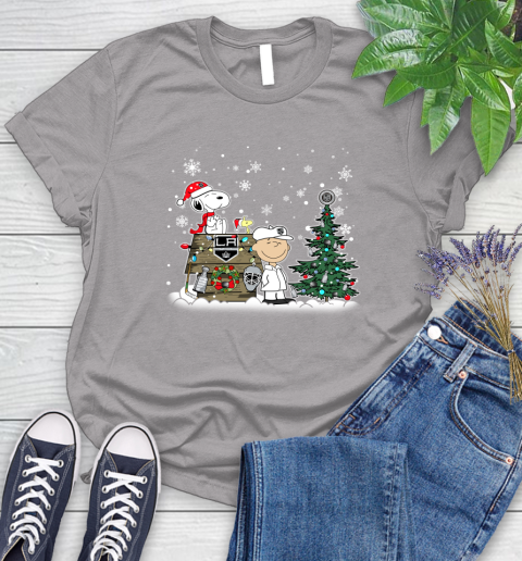 NHL Los Angeles Kings Snoopy Charlie Brown Woodstock Christmas Stanley Cup Hockey Women's T-Shirt 5