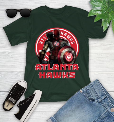 Atlanta Hawks NBA Basketball Captain America Thor Spider Man Hawkeye Avengers Youth T-Shirt 5