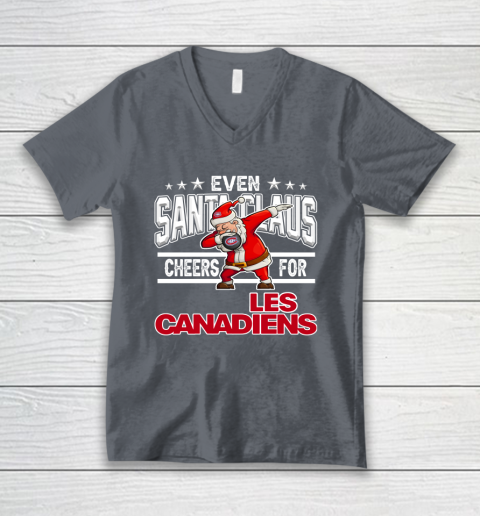 Montreal Canadiens Even Santa Claus Cheers For Christmas NHL V-Neck T-Shirt 4