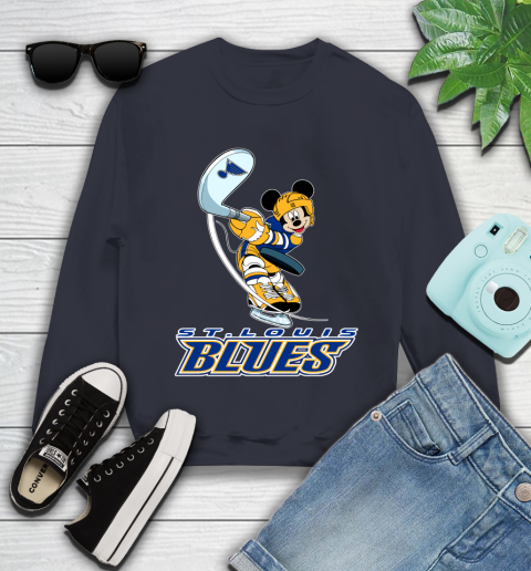 NHL Hockey St.Louis Blues Cheerful Mickey Mouse Shirt Youth Sweatshirt 3