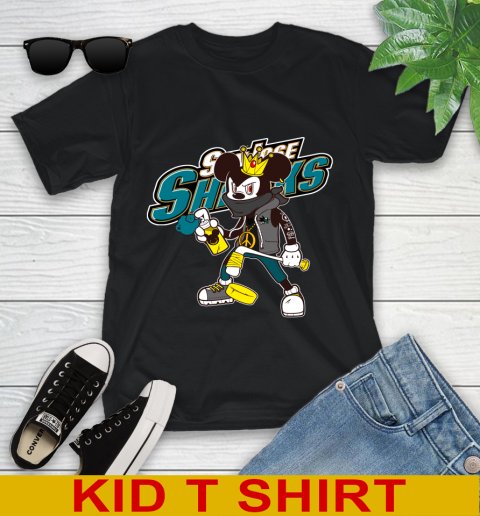 San Jose Sharks NHL Hockey Mickey Peace Sign Sports Youth T-Shirt 2