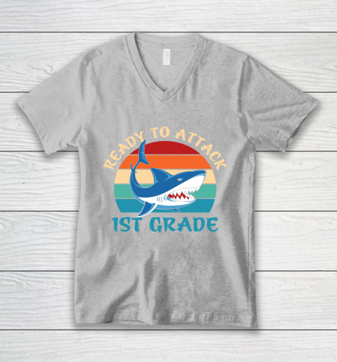 Back To School Shirt Ready to attack 1st grade V-Neck T-Shirt 3