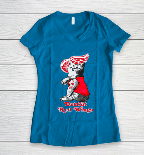 NHL My Cat Loves Detroit Red Wings Hockey Women's V-Neck T-Shirt 5