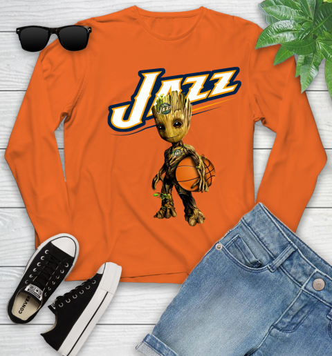 Utah Jazz NBA Basketball Groot Marvel Guardians Of The Galaxy Youth Long Sleeve 4
