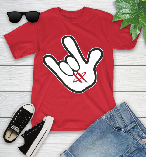 Houston Rockets NBA Basketball Mickey Rock Hand Disney Youth T-Shirt 10