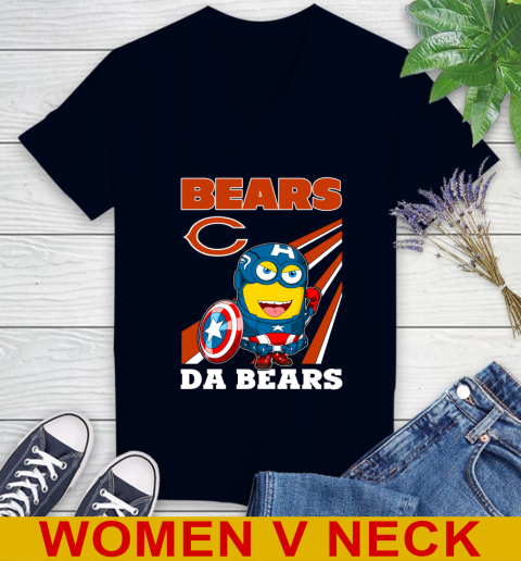 NFL Football Chicago Bears Captain America Marvel Avengers Minion Shirt Women's V-Neck T-Shirt 2