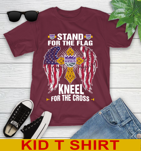 NBA Basketball Sacramento Kings Stand For Flag Kneel For The Cross Shirt Youth T-Shirt 5