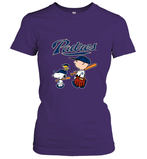 nfpk san diego padres lets play baseball together snoopy mlb shirt ladies t shirt 20 front purple