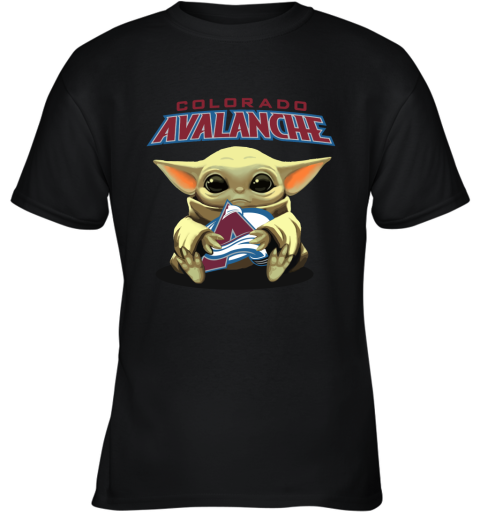 Baby Yoda Hugs The Colorado Avalanche Ice Hockey Youth T-Shirt