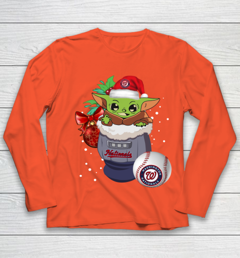 Washington Nationals Christmas Baby Yoda Star Wars Funny Happy MLB Youth Long Sleeve 4