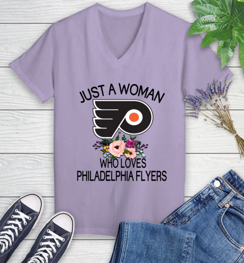 NHL Just A Woman Who Loves Philadelphia Flyers Hockey Sports Women's V-Neck T-Shirt 9