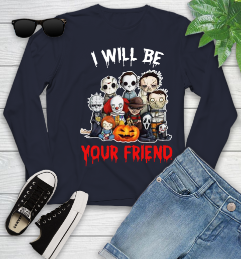 Halloween Horror Movie Characters Chibi I Will Be Your Friend Youth Long Sleeve 2