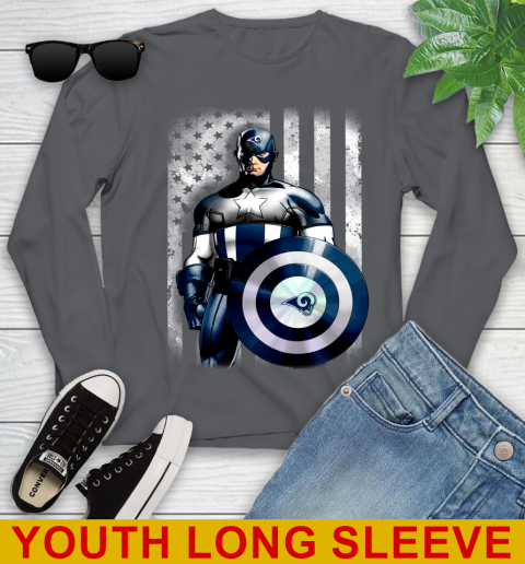 Los Angeles Rams NFL Football Captain America Marvel Avengers American Flag Shirt Youth Long Sleeve 9