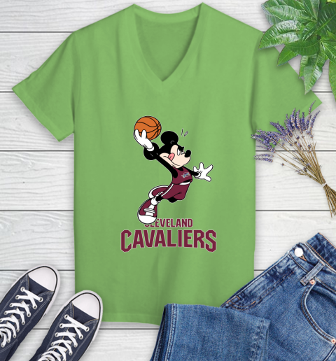 NBA Basketball Cleveland Cavaliers Cheerful Mickey Mouse Shirt Women's V-Neck T-Shirt 9