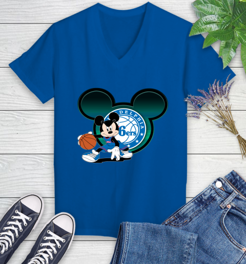 NBA Philadelphia 76ers Mickey Mouse Disney Basketball Women's V-Neck T-Shirt 10