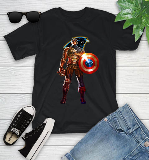 NFL Captain America Marvel Avengers Endgame Football Sports Carolina Panthers Youth T-Shirt 2
