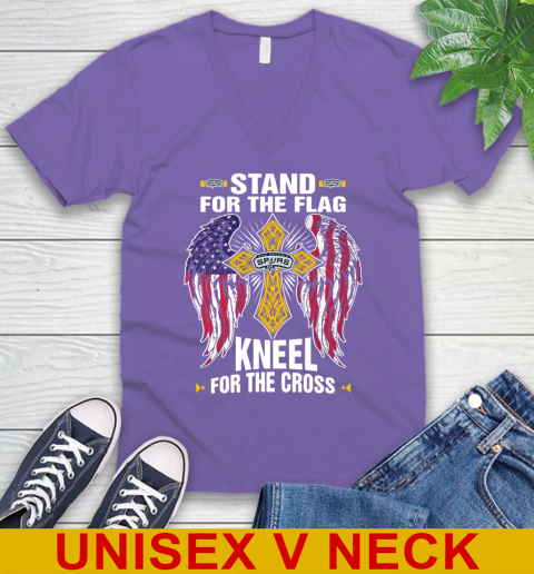NBA Basketball San Antonio Spurs Stand For Flag Kneel For The Cross Shirt V-Neck T-Shirt - Image 9