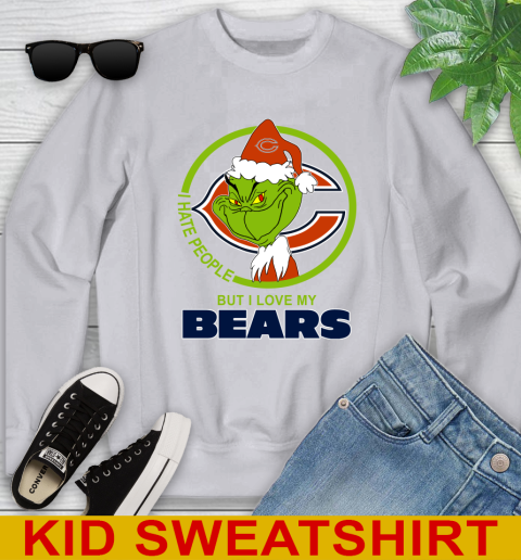 Chicago Bears NFL Christmas Grinch I Hate People But I Love My Favorite Football Team Youth Sweatshirt 4