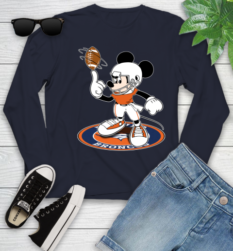 NFL Football Denver Broncos Cheerful Mickey Disney Shirt Youth Long Sleeve 3