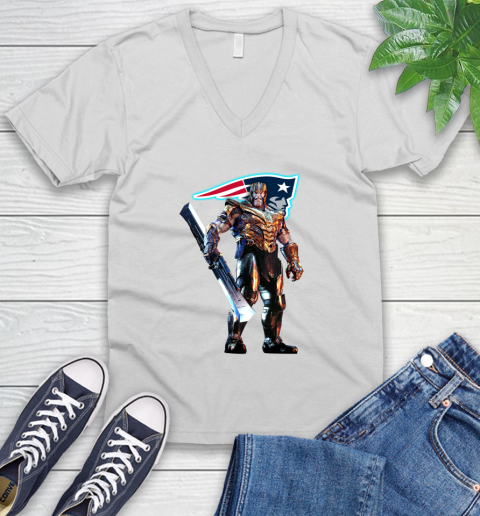 NFL Thanos Gauntlet Avengers Endgame Football New England Patriots V-Neck T-Shirt