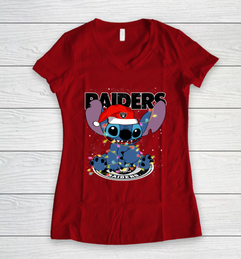 Oakland Raiders NFL Football noel stitch Christmas Women's V-Neck T-Shirt 6