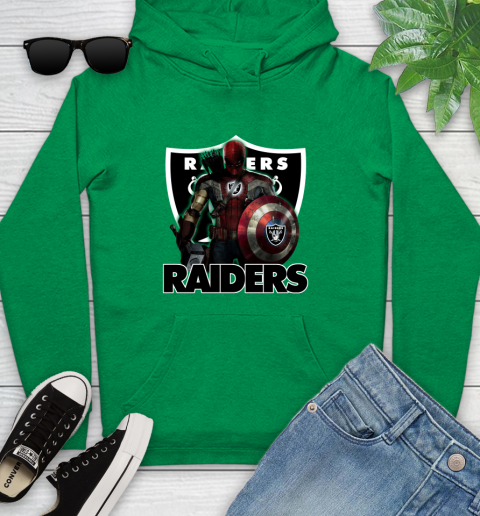 NFL Captain America Thor Spider Man Hawkeye Avengers Endgame Football Oakland Raiders Youth Hoodie 7