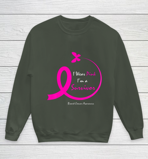 Womens Butterfly I Wear Pink I m A Survivor Breast Cancer Awareness Youth Sweatshirt 8
