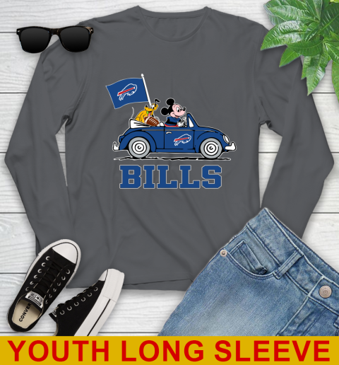 NFL Football Buffalo Bills Pluto Mickey Driving Disney Shirt Youth Long Sleeve 9