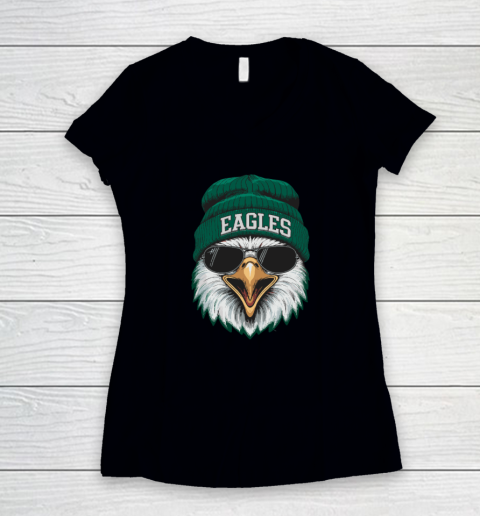 Cool Face Eagles With Sunglasses Vintage Funny Women's V-Neck T-Shirt