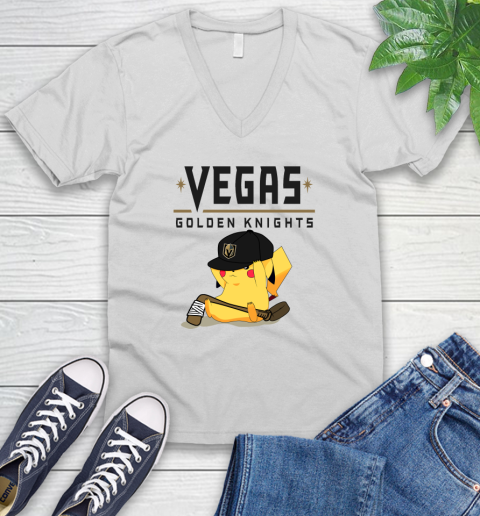 NHL Pikachu Hockey Sports Vegas Golden Knights V-Neck T-Shirt