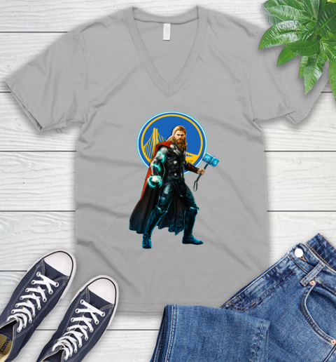 NBA Thor Avengers Endgame Basketball Golden State Warriors V-Neck T-Shirt 4