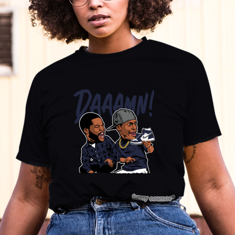 Air Jordan 1 Midnight Navy Matching Sneaker Shirt Daaamn Meme White Navy And Grey Sneaker White Tshirt