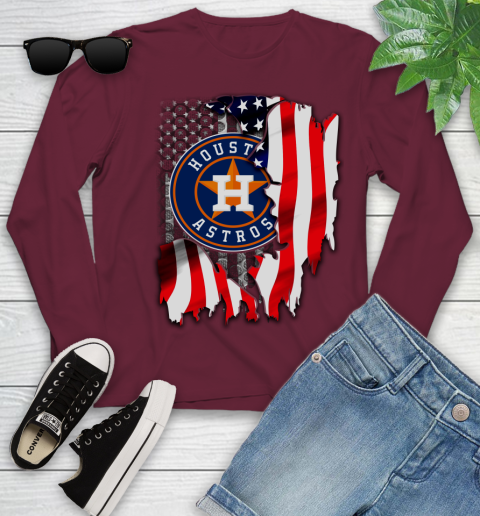 Houston Astros MLB Baseball American Flag Youth Long Sleeve 6