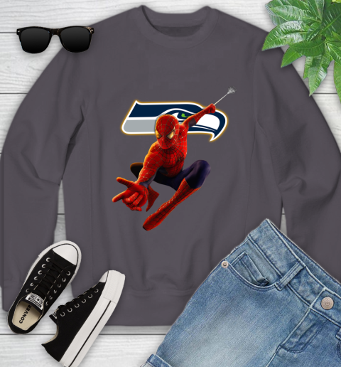 NFL Spider Man Avengers Endgame Football Seattle Seahawks Youth Sweatshirt 6