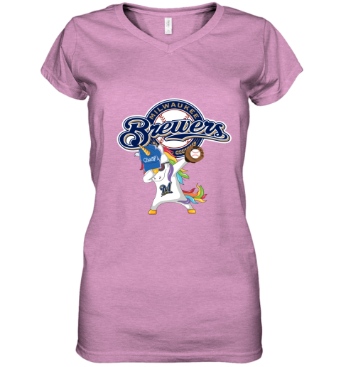Hip Hop Dabbing Unicorn Flippin Love Milwaukee Brewers Women's V-Neck T-Shirt